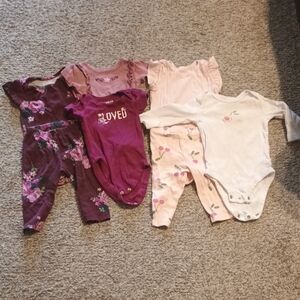 Floral and Solid Kids One Piece Set